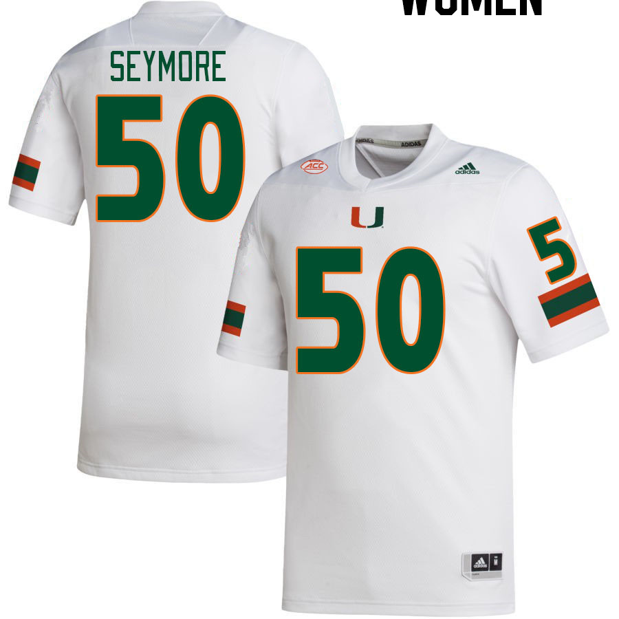 Women #50 Laurance Seymore Miami Hurricanes College Football Jerseys Stitched-White - Click Image to Close
